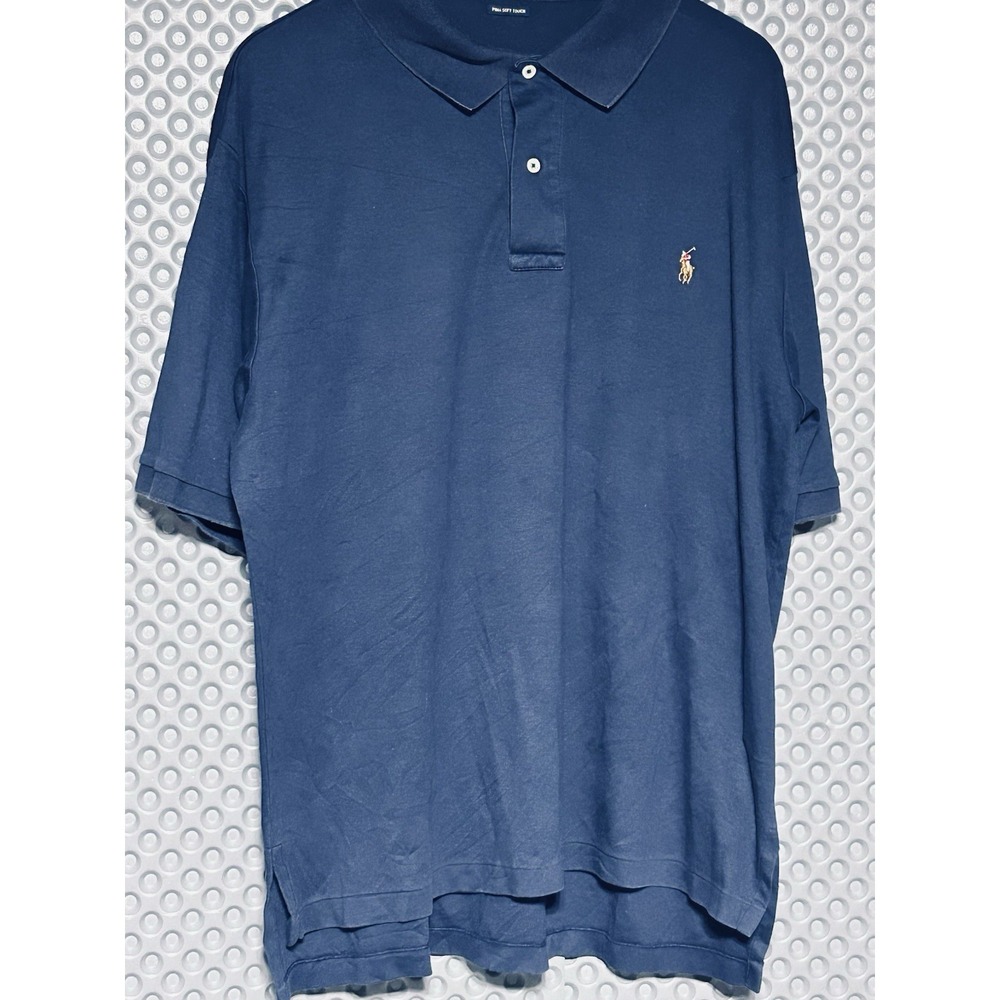 Polo Ralph Lauren Polo Shirt Men Size LT Pima Soft Touch Navy Flesh Pony - Picture 2 of 9